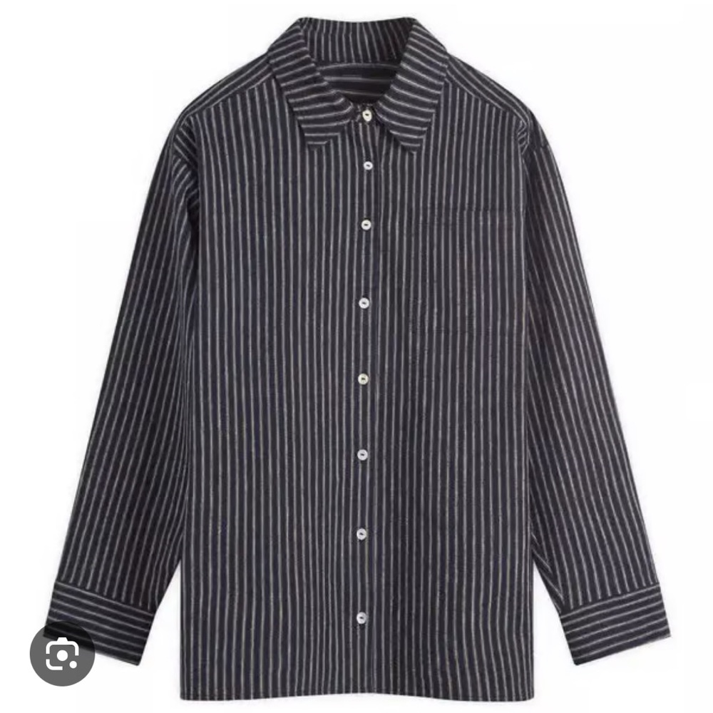 Donni. Linen Navy Striped Shirt Size S